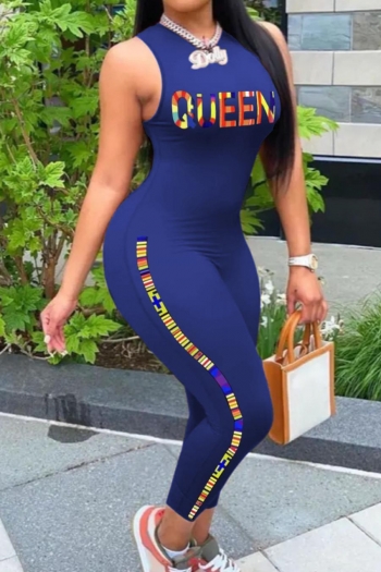 plus size new 3 colors high stretch letter fixed printing slim stylish jumpsuit