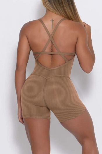 sexy plus size high stretch pure color backless sling skinny playsuit