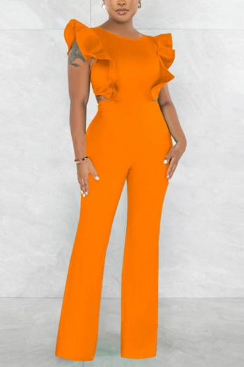 sexy plus size slight stretch 5 colors orange backless hollow ruffle jumpsuit