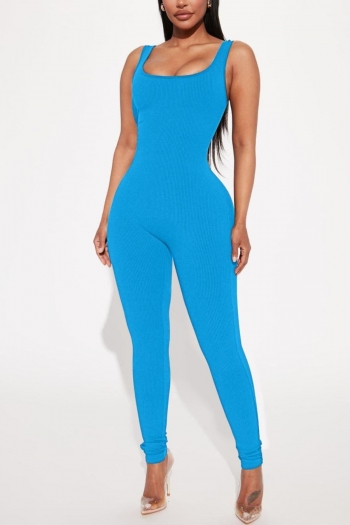 sexy plus size slight stretch 5 colors solid color slim backless jumpsuit