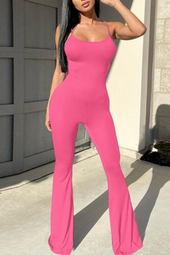 stylish 3 colors high stretch ribbed knit sling backless jumpsuit