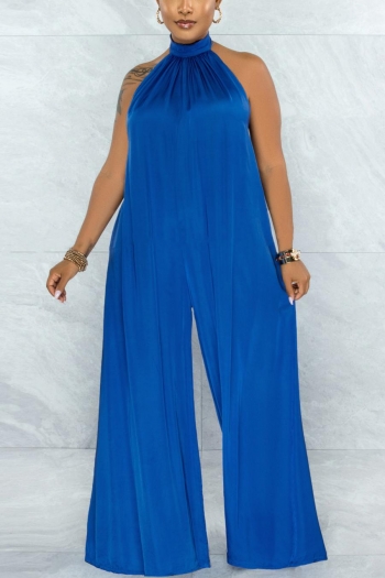 sexy non-stretch 5 colors halter-neck loose jumpsuit