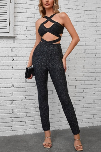 sexy slight stretch hollow out cross sling skinny high quality jumpsuit