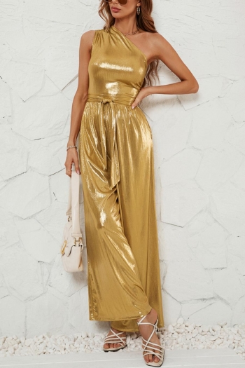 casual non-stretch one shoulder with belt jumpsuit