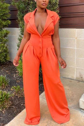 sexy solid color stretch single-breasted hollow wide-leg jumpsuit