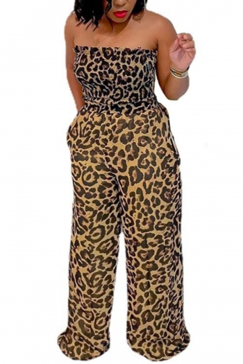 sexy leopard printing stretch tube design backless wide-leg jumpsuit