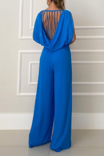 sexy non-stretch solid color backless sleeveless wide-leg jumpsuit