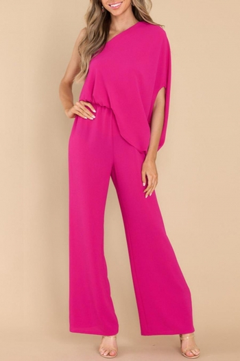stylish solid color non-stretch one shoulder loose jumpsuit