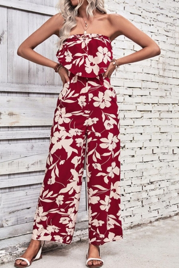 sexy non-stretch flower batch printing off the shoulder jumpsuit