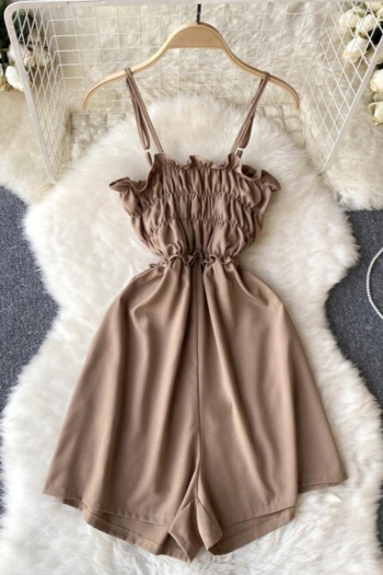 stylish solid color non-stretch sling backless zip-up playsuit