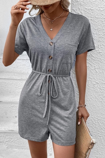 casual slight stretch button pocket lace-up playsuit