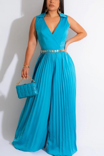 sexy slight stretch solid color v-neck with waist chain jumpsuit