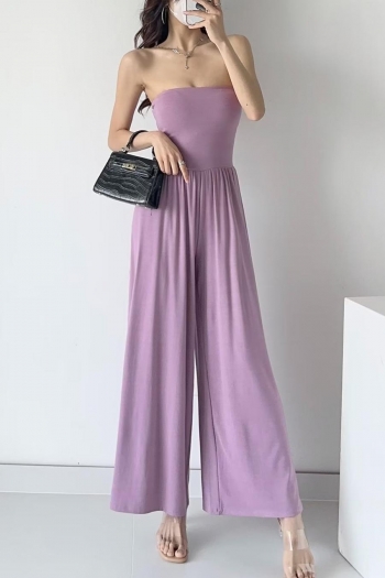 stylish slight stretch solid color strapless  wide-leg jumpsuit size run small