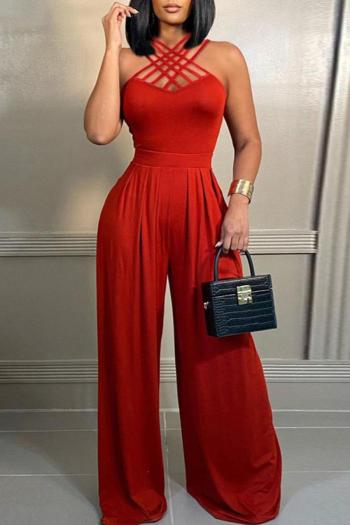 sexy plus size slight stretch solid color sleeveless jumpsuit