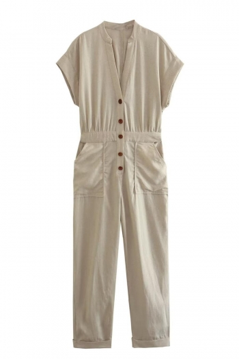 casual non-stretch single-breasted pocket straight jumpsuit size run small