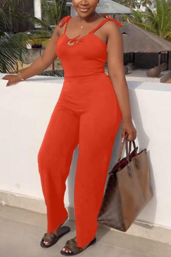 sexy plus size high stretch solid color lace-up sling jumpsuit