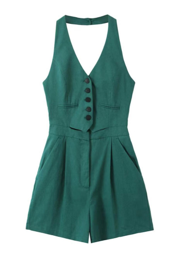 sexy non-stretch solid color halter-neck button playsuit size sun small