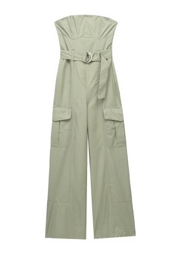 sexy non-stretch solid color tube design with belt jumpsuit size run small
