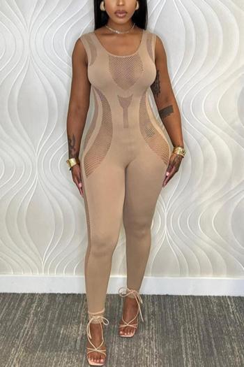 sexy high stretch solid color sleeveless cutout jumpsuit
