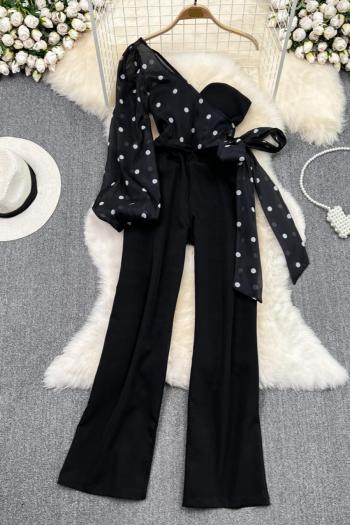 sexy non-stretch patchwork one-shoulder zip-up straight jumpsuit