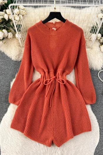 casual slight stretch solid color knitted drawstring playsuit