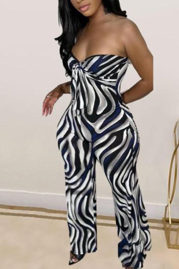 sexy plus size slight stretch zebra pattern halter-neck jumpsuit