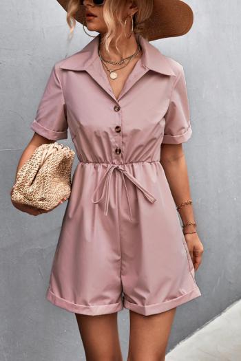 casual non-stretch solid color lapel drawstring playsuit