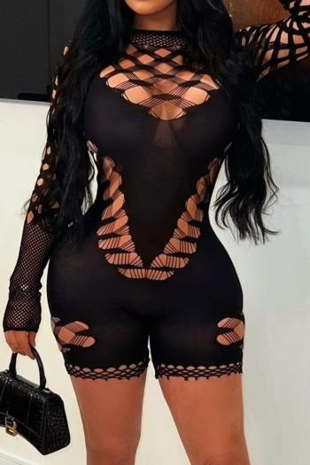 sexy slight stretch mesh see-through tight hollow playsuit