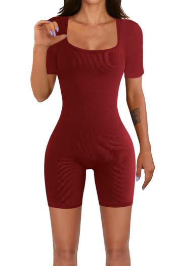 plus size sexy pure color square collor high stretch ribbed knit playsuit