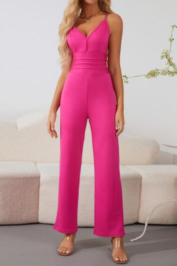 sexy slight stretch solid color patchwork backless suspender jumpsuit