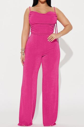 sexy plus size slight stretch solid color sling backless jumpsuit