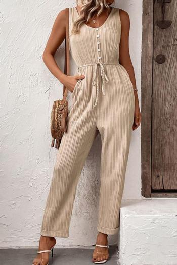 casual non-stretch solid color pleated sleeveless pocket jumpsuit