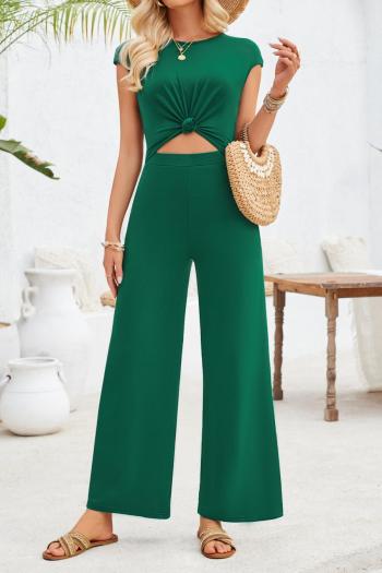 new sexy slight stretch solid color hollow crew neck short sleeve jumpsuit