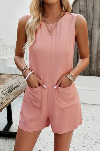 casual non-stretch 3 colors sleeveless pocket playsuit