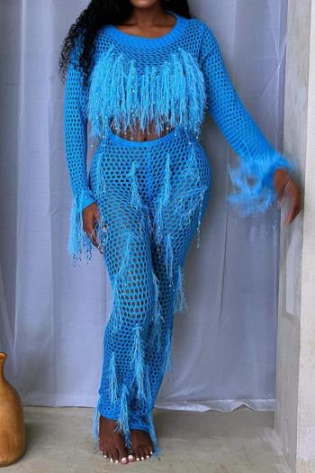 new sexy slight stretch solid color hand made tassel knitting hollow jumpsuit