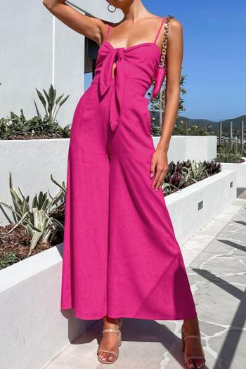 sexy non-stretch solid color sling hollow cotton wide-leg jumpsuit