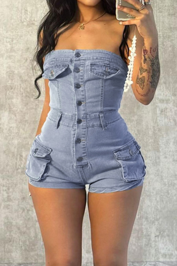 sexy plus size slight stretch denim tube design playsuit