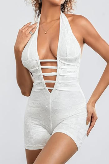 summer slight stretch mesh jacquard with lined halter neck sexy slim playsuit