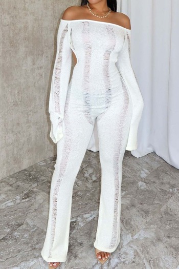 new sexy high stretch knit patchwork backless hollow off-the-shoulder jumpsuit