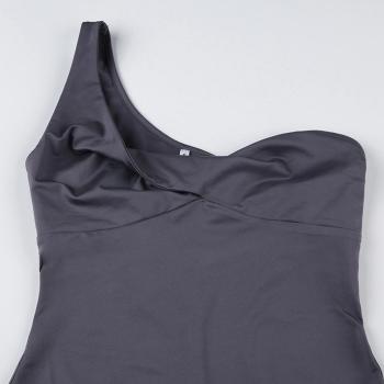 Sexy slight stretch plain color one shoulder twist skinny playsuit