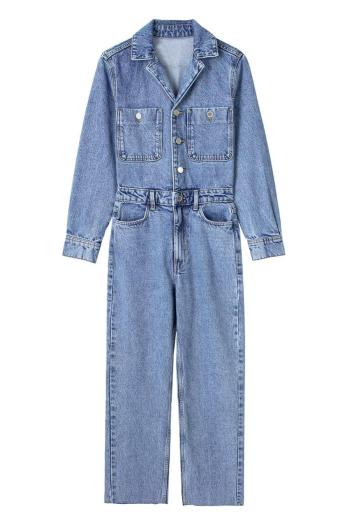 casual non-stretch denim lapel pocket jumpsuit