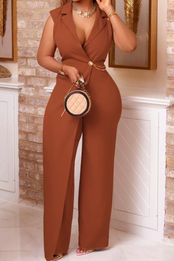 new stylish plus-size 3-color waist chain loose wide-leg jumpsuit