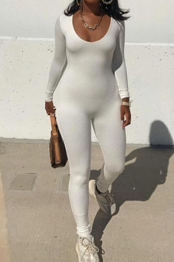 sexy slight stretch 3 colors crew neck solid color jumpsuit
