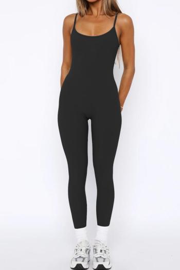 sexy plus size slight stretch sling slim solid color jumpsuit