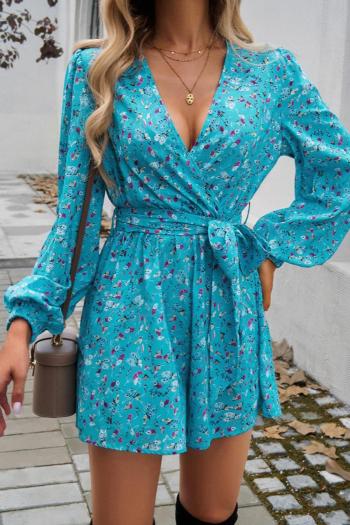 sexy non-stretch floral batch printing v-neck with belt playsuit