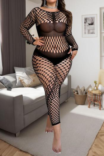 sexy high stretch crew neck solid color fishnet teddy collections