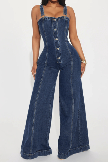 casual plus size slight stretch denim sling jumpsuit