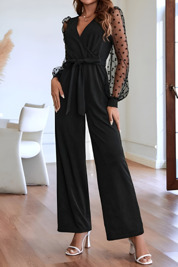 casual plus size slight stretch patchwork straight jumpsuit with belt