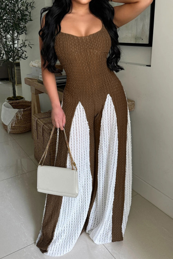 casual plus size slight stretch contrast color sling jumpsuit