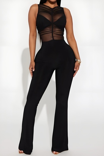 sexy slight stretch mesh see-through slim fit flared jumpsuit